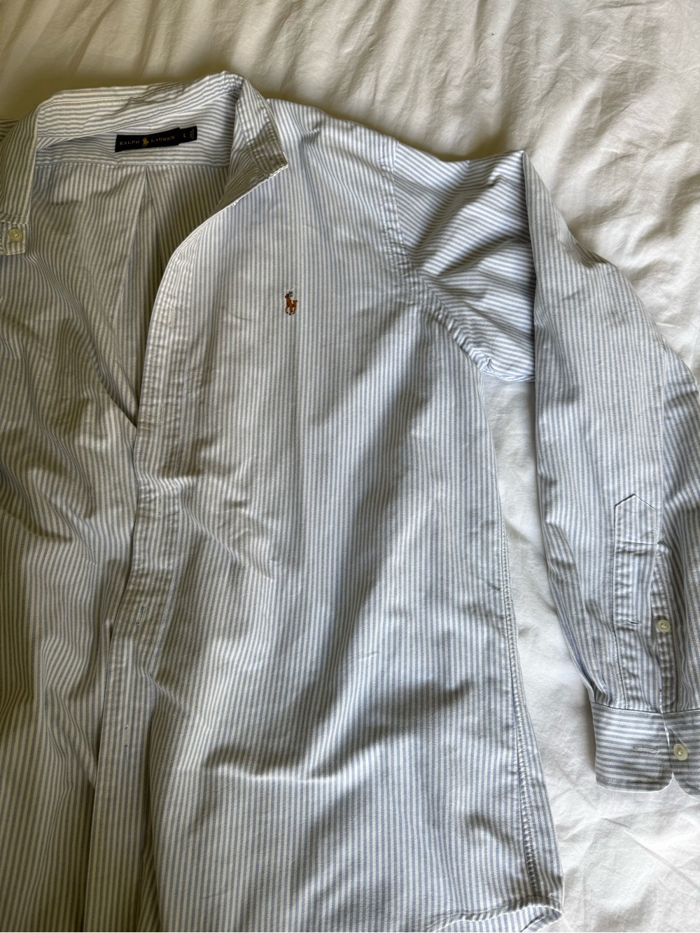 Ralph Lauren Men's Blue and White Pinstripe Button-Up Shirt